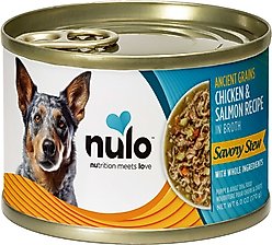 Nulo Ancient Grain Savory Stew Puppy & Adult Chicken & Salmon Wet Dog Food, 6-oz can, 8 count