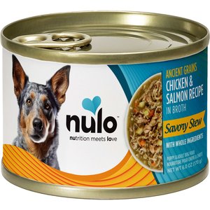 Nulo Ancient Grain Savory Stew Puppy & Adult Chicken & Salmon Wet Dog Food, 6-oz can, 8 count