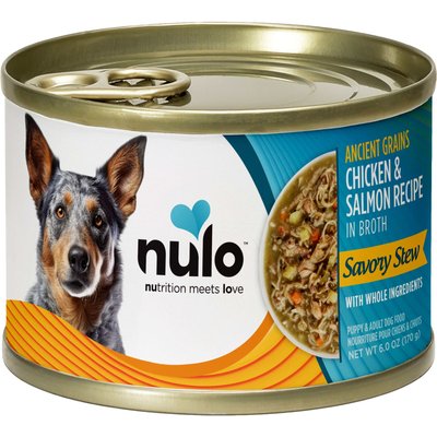 Nulo Nulo Ancient Grain Savory Stew Puppy & Adult Chicken & Salmon Wet Dog Food, 6-oz can, 8 count