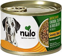 Nulo Ancient Grain Savory Stew Puppy & Adult Chicken, Tilapia, & Duck Wet Dog Food, 6-oz can, 8 count