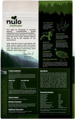Show full view: Nulo Challenger Puppy & Adult Gamebird Quarry Duck, Turkey & Guinea Fowl Dry Dog Food, 4.5-lb bag slide 3 of 12