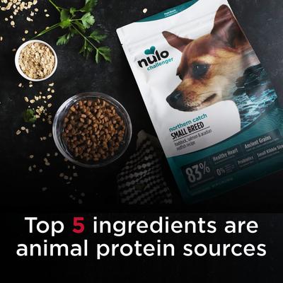 Show full view: Nulo Challenger Puppy & Adult Small Breed Northern Catch Haddock, Salmon & Acadian Redfish Dry Dog Food, 11-lb bag slide 5 of 12