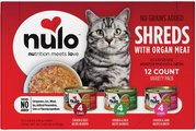 Nulo Chicken, Beef, Lamb & Duck with Organ Meats Variety Pack Real Shreds Wet Cat Food, 2.8-oz can, ...