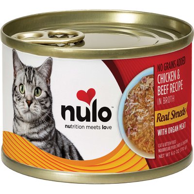 Nulo Nulo Chicken & Beef with Organ Meats Shredded Canned Wet Cat Food, 6-oz can, case of 8