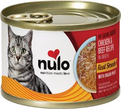 Nulo Chicken & Beef with Organ Meats Shredded Canned Wet Cat Food, 6-oz can, case of 8