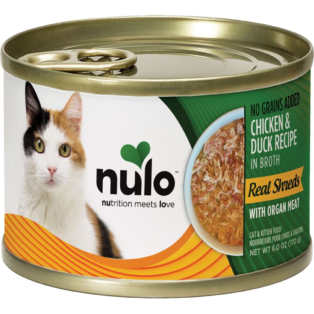 Nulo Chicken & Duck with Organ Meats Shredded Canned Wet Cat Food, 6-oz can, case of 8