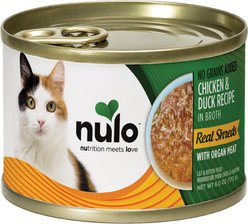 Nulo Chicken & Duck with Organ Meats Shredded Canned Wet Cat Food, 6-oz can, case of 8