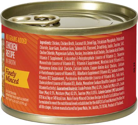 Show full view: Nulo Chicken Finely Minced Canned Wet Cat Food, 6-oz can, case of 8 slide 3 of 9