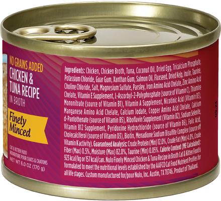 Show full view: Nulo Chicken & Tuna Finely Minced Canned Wet Cat Food, 6-oz can, case of 8 slide 3 of 9