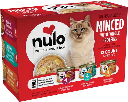 Show full view: Nulo Chicken, Tuna & Pumpkin with Whole Meat Variety Pack Minced Wet Cat Food, 2.8-oz can, case of 12 slide 4 of 13
