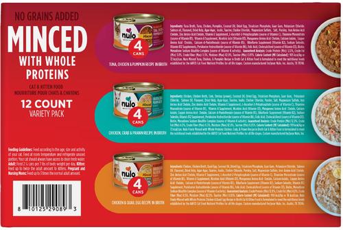 Show full view: Nulo Chicken, Tuna & Pumpkin with Whole Meat Variety Pack Minced Wet Cat Food, 2.8-oz can, case of 12 slide 3 of 13