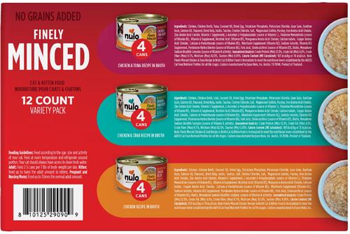 Show full view: Nulo Chicken & Tuna Variety Pack Finely Minced Wet Cat Food, 2.8-oz can, case of 12 slide 3 of 13