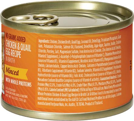 Show full view: Nulo Chicken with Whole Quail Egg Minced Canned Wet Cat Food, 6-oz can, case of 8 slide 3 of 9