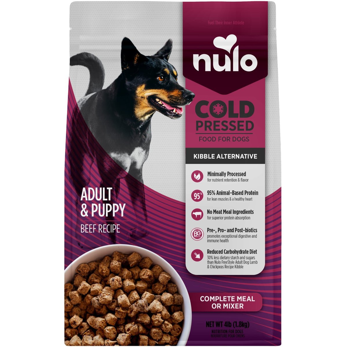 Nulo Cold Pressed Puppy & Adult Grain-Free Beef Recipe Dry Dog Food, 4-lb bag