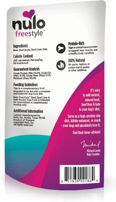 Show full view: Nulo FreeStyle Beef, Beef Liver, & Kale in Broth Dog Food Topper, 2.8-oz, case of 6 slide 3 of 11