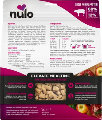 Show full view: Nulo Freestyle Beef Recipe with Apples Grain-Free Freeze-Dried Raw Dog Food, 18-oz bag slide 3 of 10