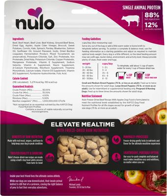 Show full view: Nulo Freestyle Beef Recipe with Apples Grain-Free Freeze-Dried Raw Dog Food, 8-oz bag slide 3 of 10