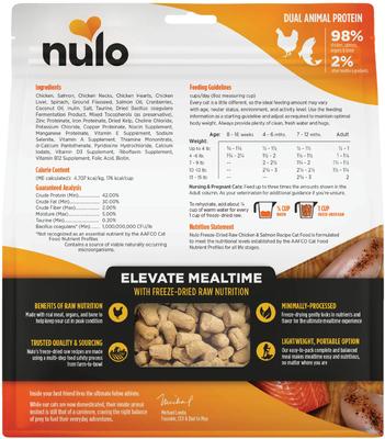 Show full view: Nulo FreeStyle Chicken & Salmon Recipe Freeze-Dried Raw Cat Food, 16-oz bag slide 3 of 10