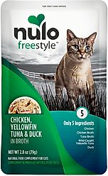 Nulo FreeStyle Chicken, Yellowfin Tuna & Duck in Broth Cat Food Topper, 2.8-oz, case of 24