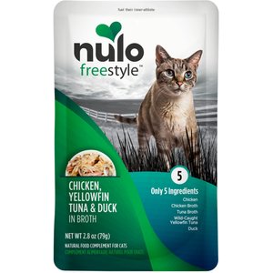 Nulo FreeStyle Chicken, Yellowfin Tuna & Duck in Broth Cat Food Topper, 2.8-oz, case of 24
