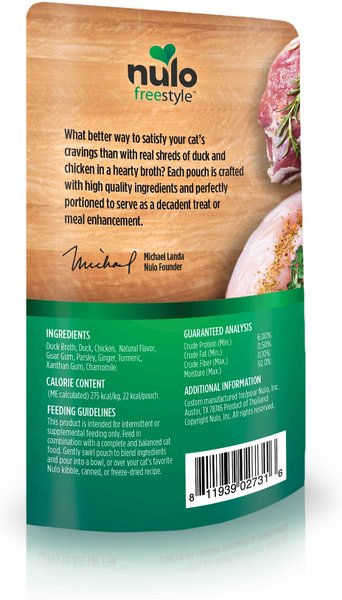Nulo FreeStyle Chunky Duck & Chicken Broth Wet Cat Food Topper, 2.8-oz pouch, case of 24