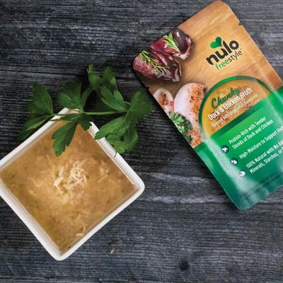 Show full view: Nulo FreeStyle Chunky Duck & Chicken Broth Wet Cat Food Topper, 2.8-oz pouch, case of 24 slide 4 of 11