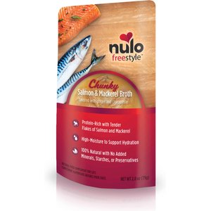 Nulo FreeStyle Chunky Salmon & Mackerel Broth Wet Cat Food Topper, 2.8-oz pouch, case of 24