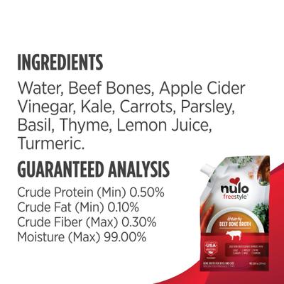 Show full view: Nulo FreeStyle Grain-Free Bone Broth Variety Pack Dog & Cat Topper, 20-oz pouch, case of 3 slide 5 of 12