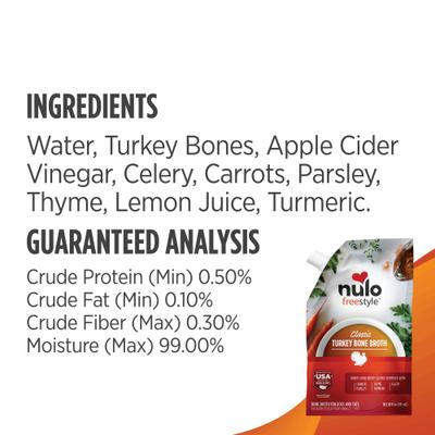 Show full view: Nulo FreeStyle Grain-Free Bone Broth Variety Pack Dog & Cat Topper, 20-oz pouch, case of 3 slide 7 of 12