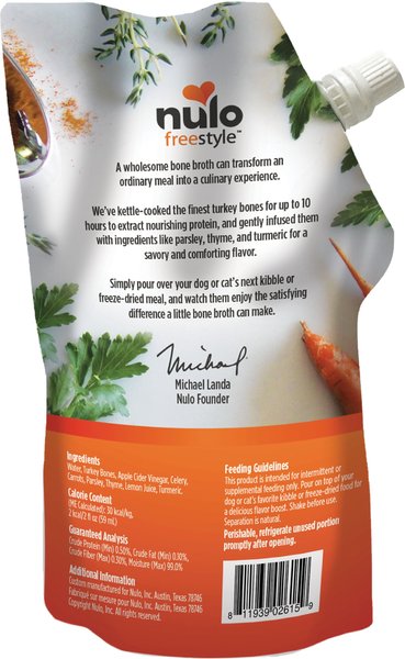 Nulo FreeStyle Grain-Free Classic Turkey Bone Broth Dog & Cat Topper, 20-oz pouch