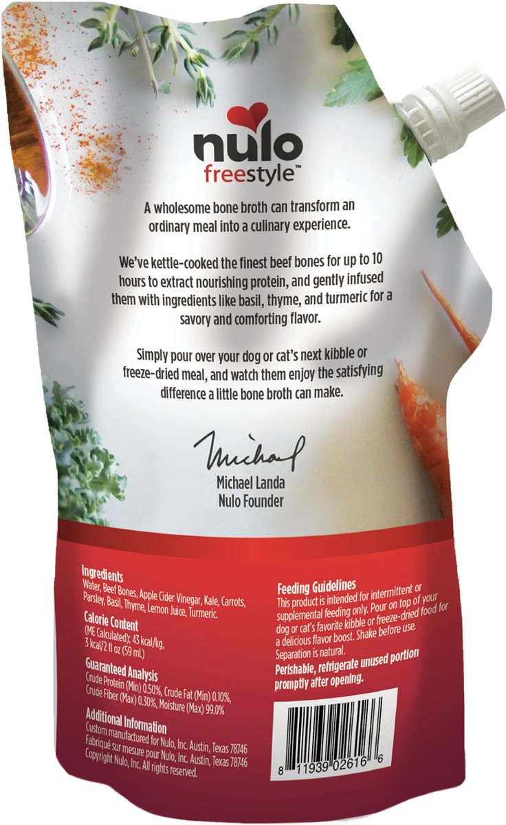 Nulo FreeStyle Hearty Beef Bone Broth Dog & Cat Topper, 20-oz pouch