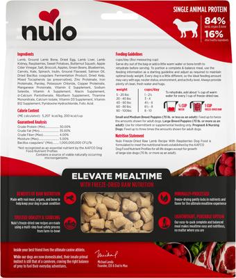 Show full view: Nulo Lamb Recipe with Raspberries Grain-Free Freeze-Dried Raw Dog Food, 8-oz bag slide 3 of 10
