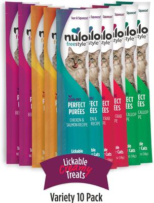 Show full view: Nulo Freestyle Perfect Puree Variety Pack Grain-Free Lickable Cat Treats, 0.5-oz tube, bundle of 20  slide 5 of 7