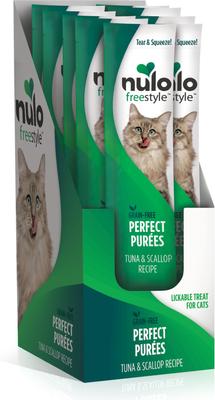 Show full view: Nulo Freestyle Perfect Purees Tuna & Scallop Recipe Grain-Free Lickable Cat Treats, 0.5-oz, case of 48 slide 4 of 11