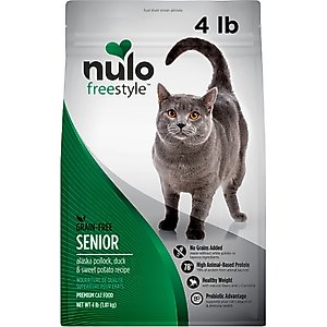 Nulo FreeStyle Alaska Pollock & Sweet Potato Recipe with Omega Fatty Acids High Protein & Natural Grain-Free Senior Dry Cat Food, 4-lb bag