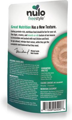 Show full view: Nulo Freestyle Silky Mousse Chicken & Duck Recipe Grain-Free Wet Cat Food, 2.8-oz, case of 24 slide 3 of 10