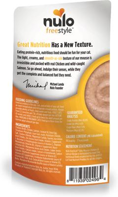 Show full view: Nulo Freestyle Silky Mousse Chicken & Salmon Recipe Grain-Free Wet Cat Food, 2.8-oz, case of 24 slide 3 of 10
