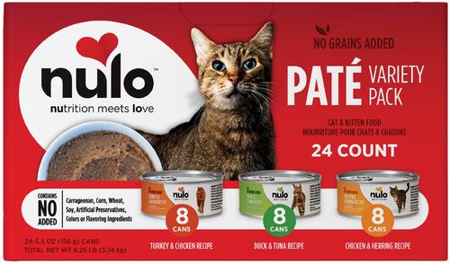 Show full view: Nulo Grain-Free Variety Pack Pate Wet Canned Food for Cats & Kittens, 5.5-oz can, case of 24 slide 3 of 13