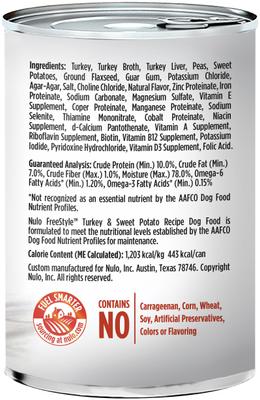 Show full view: Nulo Adult Grain-Free Sweet Potato Recipe Wet Pate Canned Dog Food, 13-oz can, bundle of 24  slide 3 of 8