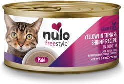 Nulo Grain-Free Yellowfin Tuna & Shrimp Recipe Pate Wet Canned Food for Cats & Kittens, 2.8-oz can, bundle of 24 