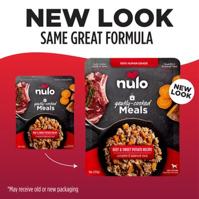 Show full view: Nulo Gently-Cooked Meals Beef & Sweet Potato Recipe Wet Dog Food, 9-oz pouch, bundle of 16  slide 3 of 10
