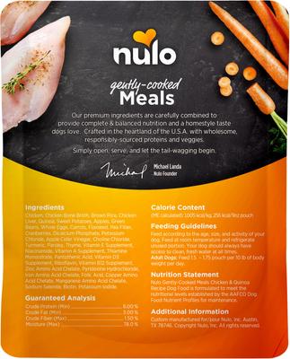 Show full view: Nulo Gently-Cooked Meals Chicken & Quinoa Recipe Wet Dog Food, 9-oz pouch, bundle of 16  slide 4 of 10