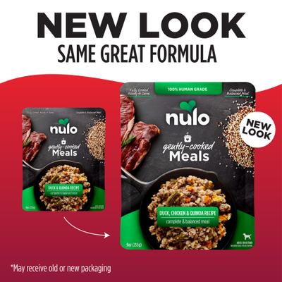 Show full view: Nulo Gently-Cooked Meals Duck & Quinoa Recipe Wet Dog Food, 9-oz pouch, bundle of 16  slide 3 of 10