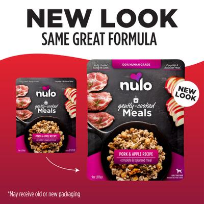 Show full view: Nulo Gently-Cooked Meals Pork & Apple Recipe Wet Dog Food, 9-oz pouch, case of 8 slide 3 of 9