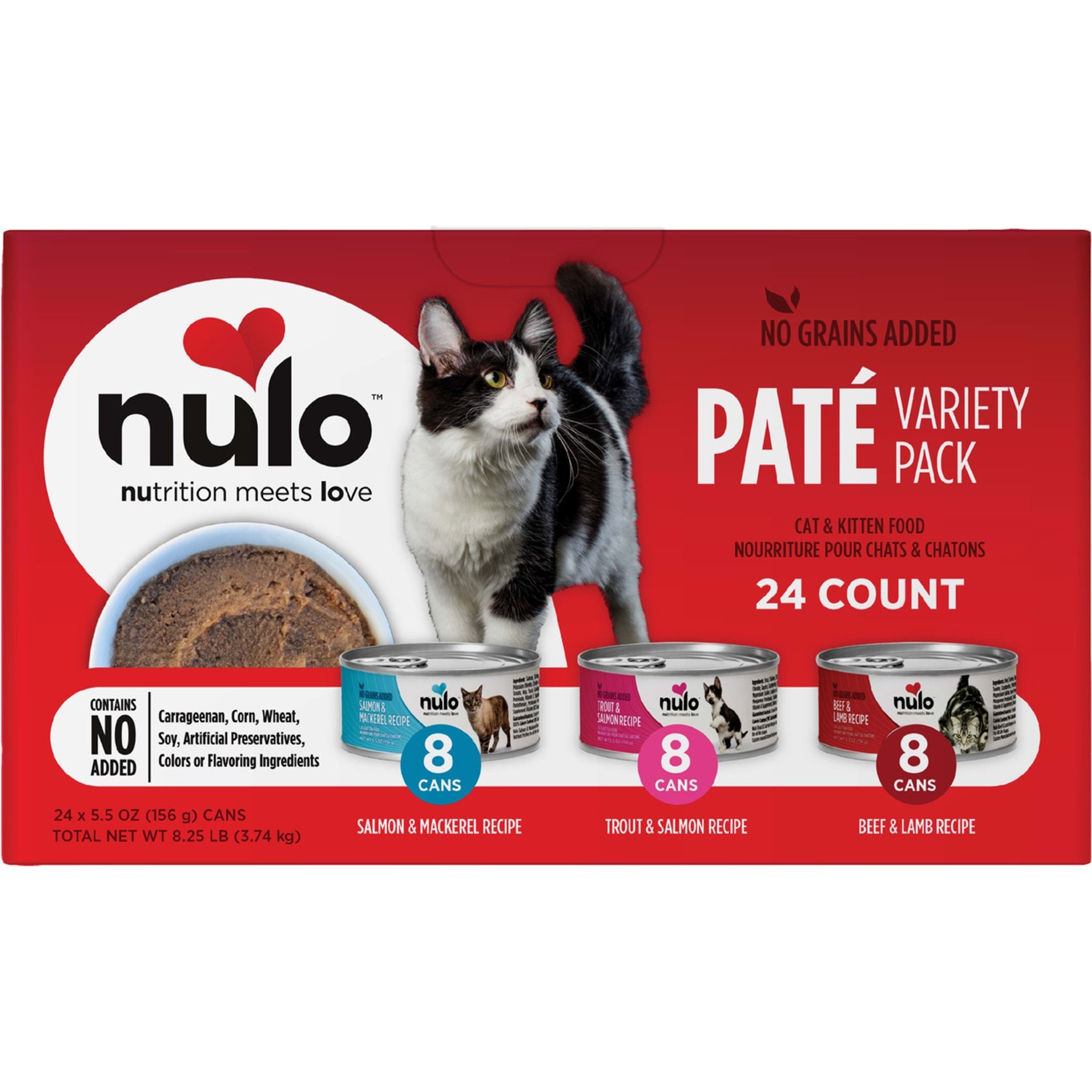 Nulo Grain-Free Variety Flavors Pate Wet Canned Food for Cats & Kittens, 5.5-oz can, case of 24