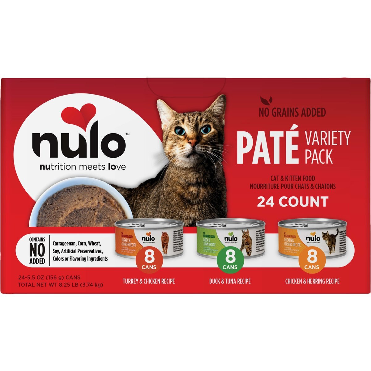 Nulo Grain-Free Variety Pack Pate Wet Canned Food for Cats & Kittens, 5.5-oz can, case of 24