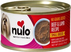 Nulo Small Breed Puppy & Adult Grain-Free Beef & Lamb Pate Wet Dog Food, 2.8-oz can, 12 count