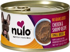 Nulo Small Breed Puppy & Adult Grain-Free Chicken & Shrimp Pate Wet Dog Food, 2.8-oz can, 12 count