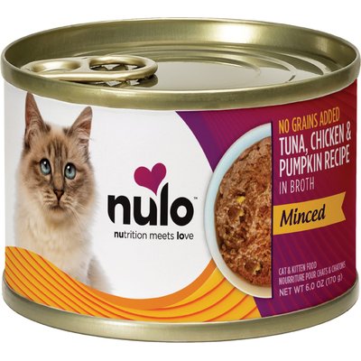 Nulo Nulo Tuna, Chicken & Pumpkin Minced Canned Wet Cat Food, 6-oz can, case of 8