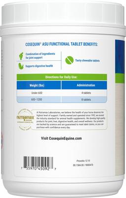 Show full view: Nutramax Cosequin ASU Joint & Digestive Health Functional Tablet Horse Supplement, 240 count slide 2 of 11